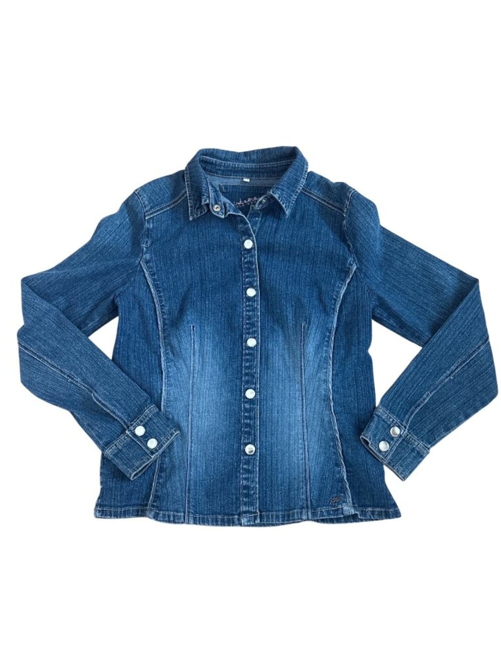 Point Zero Denim Shirt Womens Small Button Up Long Sleeve Nicole Benisti